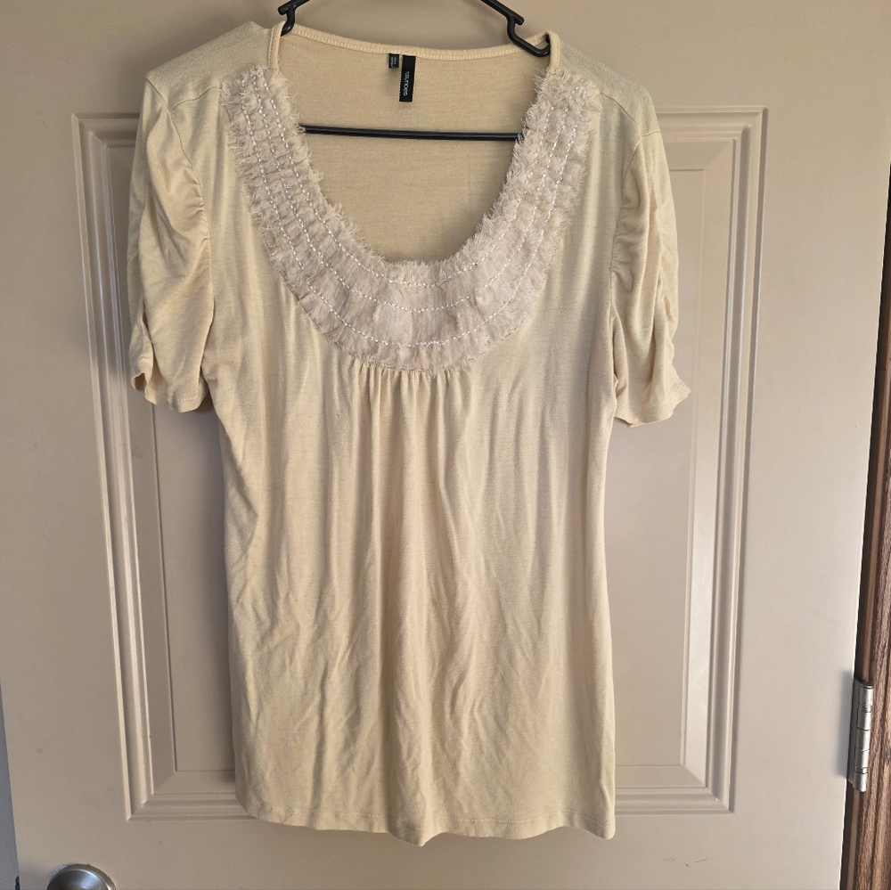 Maurices XL Cream Lace Accent Blouse